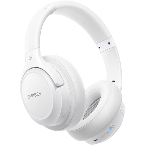 Bluetooth Headphones Over Ear,BERIBES 65H Playtime and 6 EQ Music Modes Wireless Headphones with Microphone,HiFi Stereo Foldable Lightweight Headset,Deep Bass for Home Office Cellphone PC Etc.(White)