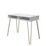 Novogratz Computer Desk with Storage, White Marble