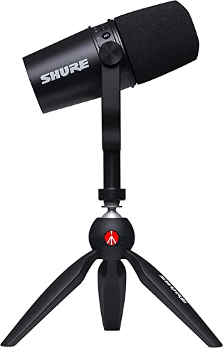 Shure MV7 USB Microphone with Tripod, for Podcasting, Recording, Streaming & Gaming, Built-in Headphone Output, All Metal USB/XLR Dynamic Mic, Voice-Isolating Technology, TeamSpeak Certified - Black