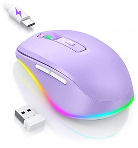 Wireless Mouse Jiggler - LED Wireless Mice with Build-in Mouse Jiggler Mover, Rechargeable Moving Mouse for Computer with Undetectable Random Movement Keeps Computer Awake - Purple