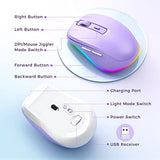 Wireless Mouse Jiggler - LED Wireless Mice with Build-in Mouse Jiggler Mover, Rechargeable Moving Mouse for Computer with Undetectable Random Movement Keeps Computer Awake - Purple