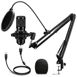 USB Microphone, Professional Microphone 192kHz/24Bit Plug & Play PC Computer Microphone Condenser Cardioid Mic Kit with Adjustable Boom Arm Stand Shock Mount,for Podcast, Streaming, Studio Recording