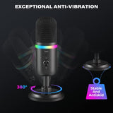 WMT USB Microphone, Condenser Gaming Microphone for PC/MAC/PS4/PS5/Phone- Cardioid Mic with Brilliant RGB Lighting Headphone Output Volume Control, Mute Button, for Streaming Podcast YouTube Discord