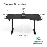 LINSY HOME 63in Height Adjustable Electric Standing Desk for Home Office, Stand Up Table with Cup Holder&Hook, Sit Stand Desk with Splice Board, Black