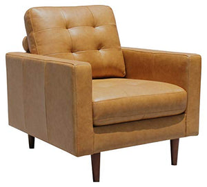 Amazon Brand – Rivet Cove Mid-Century Modern Tufted Leather Accent Chair, 32.7"W, Caramel