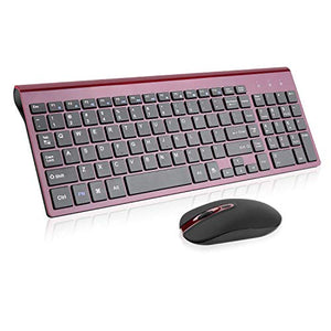 Wireless Keyboard and Mouse Combo, cimetech Compact Full Size Wireless Keyboard and Mouse Set 2.4G Ultra-Thin Sleek Design for Windows, Computer, Desktop, PC, Notebook - (Wine red)