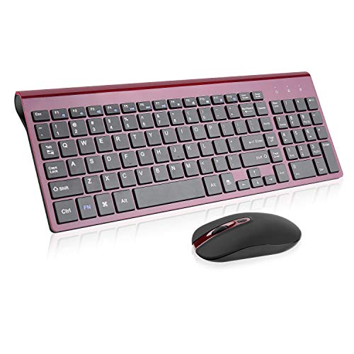 Wireless Keyboard and Mouse Combo, cimetech Compact Full Size Wireless Keyboard and Mouse Set 2.4G Ultra-Thin Sleek Design for Windows, Computer, Desktop, PC, Notebook - (Wine red)