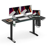 LINSY HOME 63in Height Adjustable Electric Standing Desk for Home Office, Stand Up Table with Cup Holder&Hook, Sit Stand Desk with Splice Board, Black