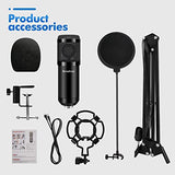 USB Microphone, Professional Microphone 192kHz/24Bit Plug & Play PC Computer Microphone Condenser Cardioid Mic Kit with Adjustable Boom Arm Stand Shock Mount,for Podcast, Streaming, Studio Recording