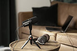 Shure MV7 USB Microphone with Tripod, for Podcasting, Recording, Streaming & Gaming, Built-in Headphone Output, All Metal USB/XLR Dynamic Mic, Voice-Isolating Technology, TeamSpeak Certified - Black