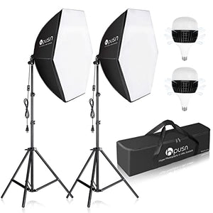 HPUSN Softbox Photography Lighting Kit 30"X30" Professional Continuous Lighting System Photo Studio Equipment with 2pcs E27 Socket 5400K Bulbs for Portraits Advertising Shooting YouTube Video