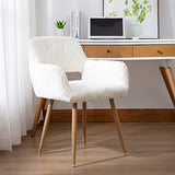 SSLine Faux Fur Vanity Chair Elegant White Furry Makeup Desk Chairs for Girls Women Modern Comfy Fluffy Arm Chair with Wood Look Metal Legs in Bedroom Living Room