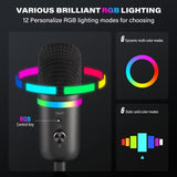 WMT USB Microphone, Condenser Gaming Microphone for PC/MAC/PS4/PS5/Phone- Cardioid Mic with Brilliant RGB Lighting Headphone Output Volume Control, Mute Button, for Streaming Podcast YouTube Discord