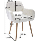 SSLine Faux Fur Vanity Chair Elegant White Furry Makeup Desk Chairs for Girls Women Modern Comfy Fluffy Arm Chair with Wood Look Metal Legs in Bedroom Living Room