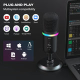 WMT USB Microphone, Condenser Gaming Microphone for PC/MAC/PS4/PS5/Phone- Cardioid Mic with Brilliant RGB Lighting Headphone Output Volume Control, Mute Button, for Streaming Podcast YouTube Discord