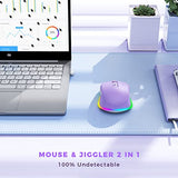 Wireless Mouse Jiggler - LED Wireless Mice with Build-in Mouse Jiggler Mover, Rechargeable Moving Mouse for Computer with Undetectable Random Movement Keeps Computer Awake - Purple