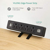 Desk Edge Power Strip with 4 USB Port Removable Clamp Power Outlet Socket with USB 6.5 ft Extension Cord Connect 4 Plugs for Home Office Reading