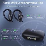 Bluetooth Headphones Wireless Earbuds Bass Stereo Sound with Wireless Charging Case 48H Playback Earphones LED Display With Built in Mic and Over Earhooks Waterproof Headset for Running Workout Sports