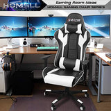 Homall Gaming Chair Office Chair High Back Computer Chair Leather Desk Chair Racing Executive Ergonomic Adjustable Swivel Task Chair with Headrest and Lumbar Support (White)