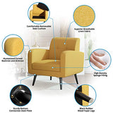 JustRoomy Upholstered Mid-Century Modern Accent Chair Comfortable Fabric Armchair Bedroom Chair Living Room Chair with Arms & Black Wooden Tapered Leg Removable Seat Cushion, Yellow