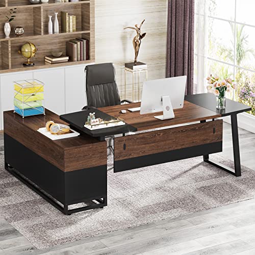 Tribesigns 67” Executive Desk and 55” Lateral File Cabinet, Large L-Shaped Computer Desk with Storage Cabinet and Shelves, Home Office Furniture Desk Set Business Furniture, Walnut/Black