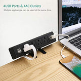 Desk Edge Power Strip with 4 USB Port Removable Clamp Power Outlet Socket with USB 6.5 ft Extension Cord Connect 4 Plugs for Home Office Reading