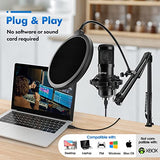 USB Microphone, Professional Microphone 192kHz/24Bit Plug & Play PC Computer Microphone Condenser Cardioid Mic Kit with Adjustable Boom Arm Stand Shock Mount,for Podcast, Streaming, Studio Recording