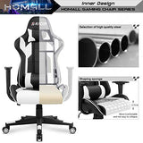 Homall Gaming Chair Office Chair High Back Computer Chair Leather Desk Chair Racing Executive Ergonomic Adjustable Swivel Task Chair with Headrest and Lumbar Support (White)