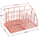 Rose Gold Desk Organizer for Women, AUPSEN Mesh Office Supplies Desk Accessories, Features 5 Compartments + 1 Mini Sliding Drawer